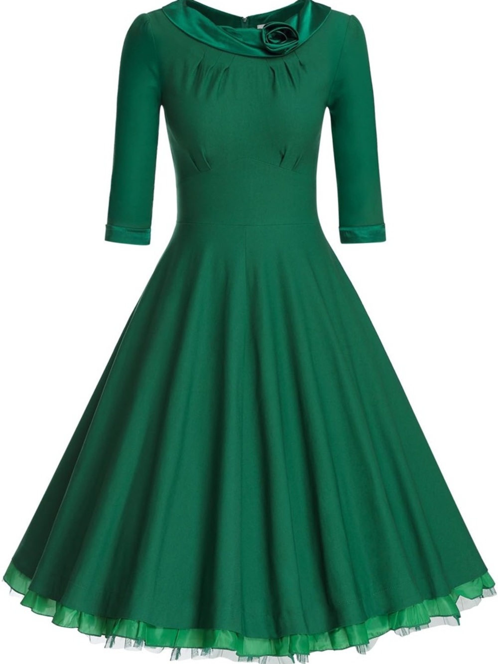 Vintage-Inspired Emerald Green Long-Sleeve Fit & Flare Dress